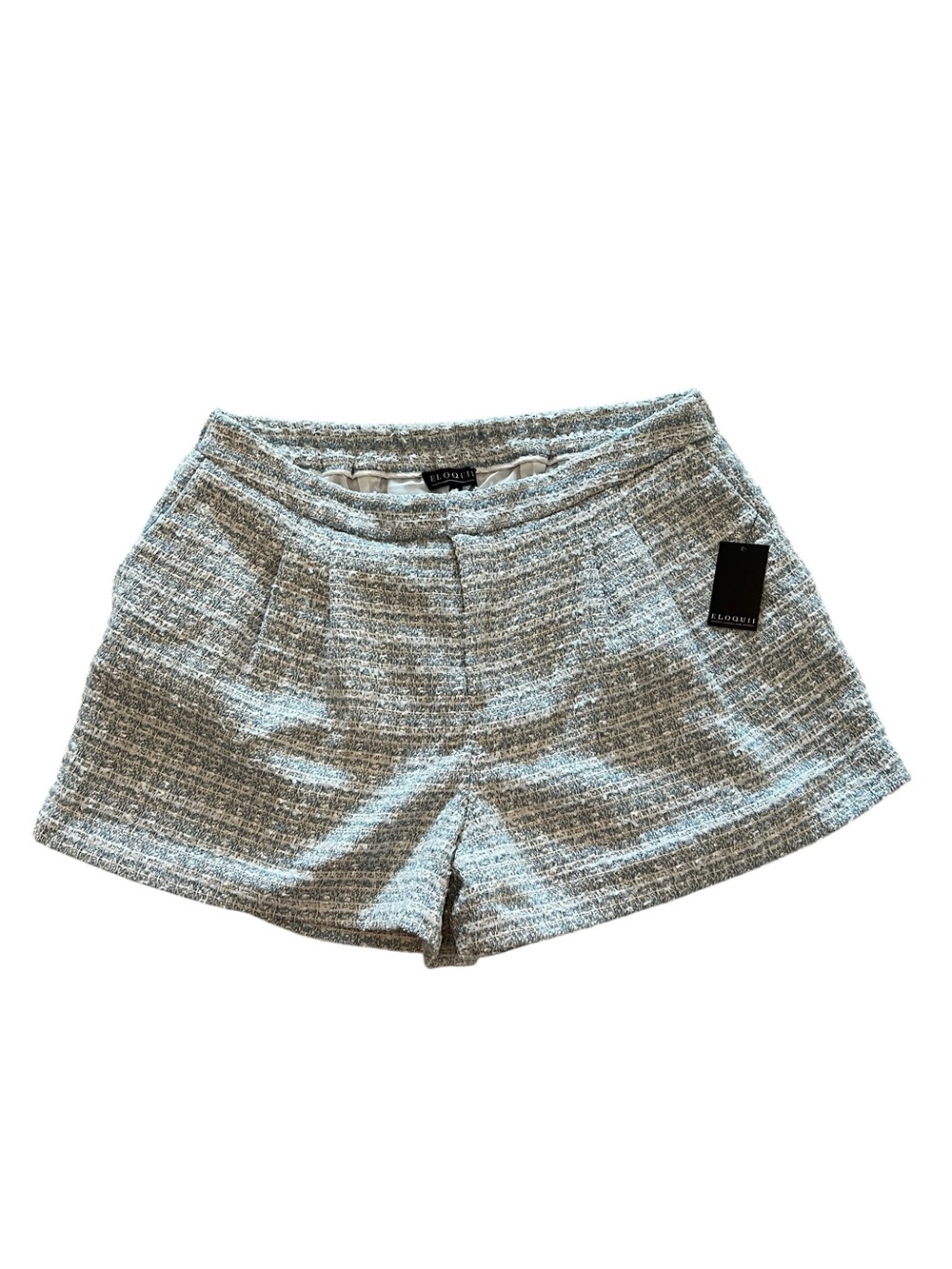 Eloquii High Rise Blue & White Pleated Fully Lined Preppy Tweed Shorts- Size 18
